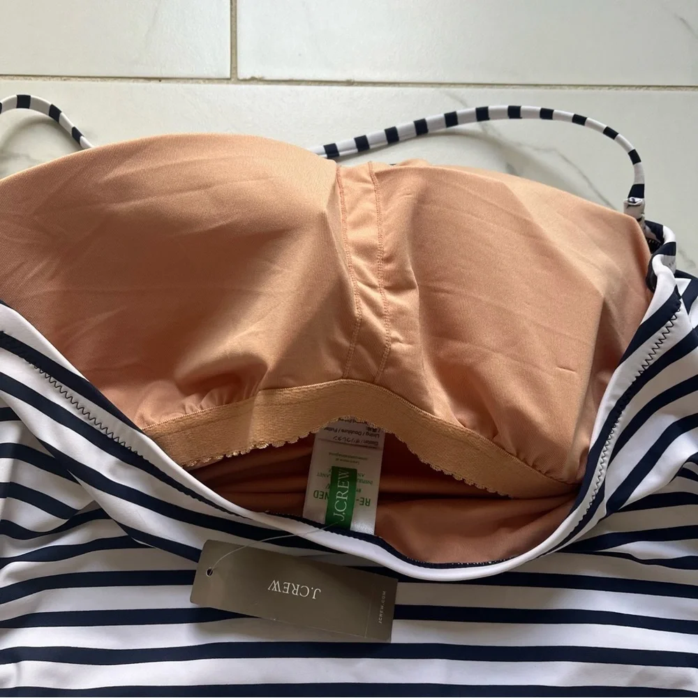 NWT j crew ruched bandeau one-piece swimsuit navy white stripe 16 - Picture 5 of 6